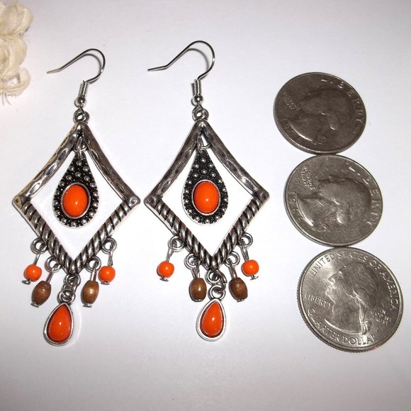 Chandelier Earring Silver Orange Brown Dangle Drop Costume Jewelry Fashion A800 - Picture 2 of 4
